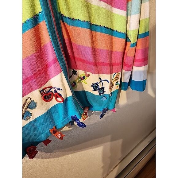 Just B Bright Womens Cardigan Sweater XL Sequin Sunglasses Embroidered Summer - Picture 6 of 8